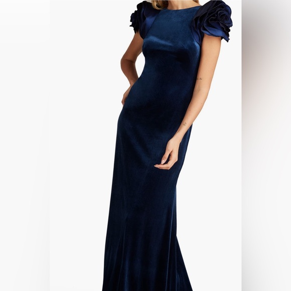 Tadashi Shoji Navy Velvet Maxi Dress
